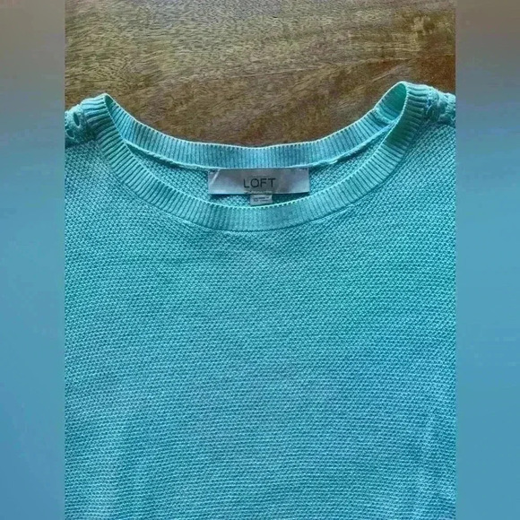 LOFT Mint Knit Pullover Sweater with Crochet Sleeves | Size XS - Picture 10 of 14